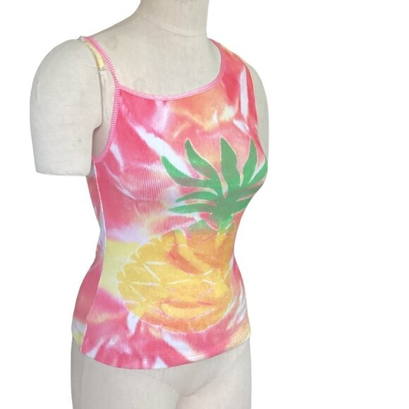 Juxtapose One Shoulder Ribbed Tank Top Tie Dye Pineapple Graphic Sz M 120L - Picture 3 of 8